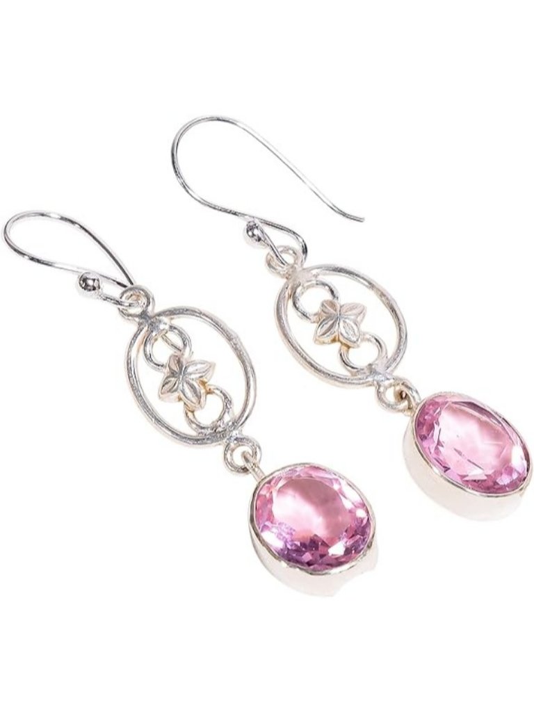 Morganite 12x10mm Natural Birthstone 925 Silver Oval Cut Earrings